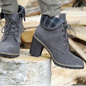 White Mountain Womens Boots Jay Jay Ankle Bootie Gray Lace Up Block Sz 8.5